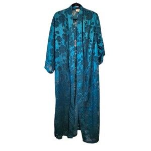 Victoria's Secret Vintage Gold Label Teal Floral Robe Kimono Size Medium/Large